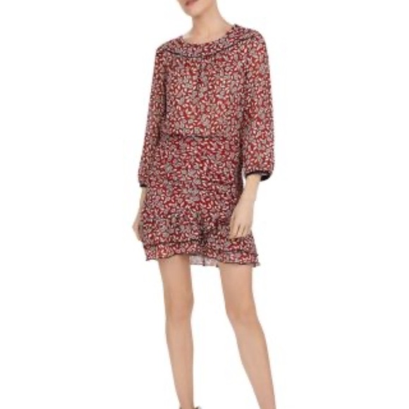 ba&sh Billy ruched Red and White Sheath Dress with Peter Pan Collar - Picture 3 of 13